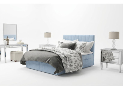 Lit Boxspring Hôtel Double Blue Velvet Luxe Lits Sommiers tapissiers 180x200