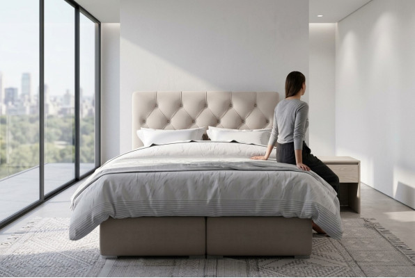 Lit Boxspring Hôtel Double en Cuir de Luxe Fonction de Sommier Tapissé de nouveaux Lits