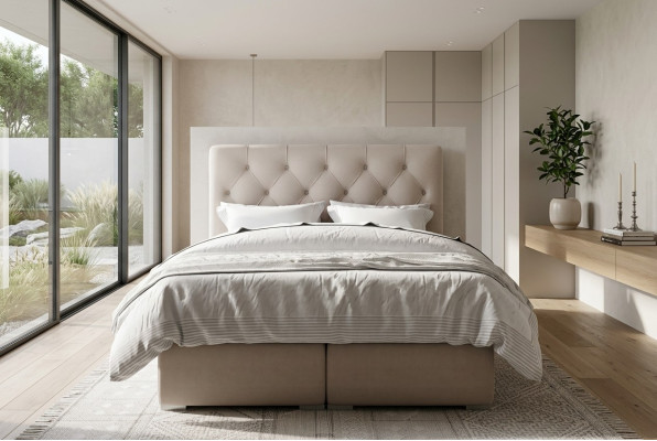 Lit Boxspring Hôtel Double en Cuir de Luxe Fonction de Sommier Tapissé de nouveaux Lits