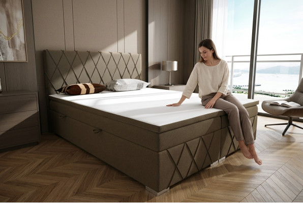 Lit Boxspring Hôtel Double en Velours de Luxe, sommier rembourré Lit Fonction Brun