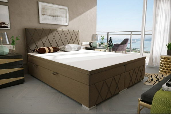 Lit Boxspring Hôtel Double en Velours de Luxe, sommier rembourré Lit Fonction Brun