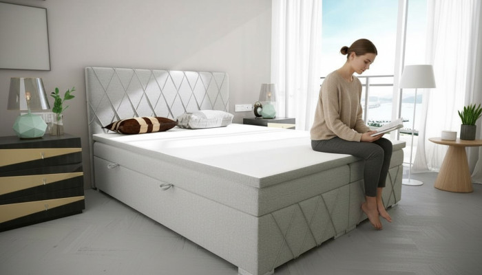 Lit Boxspring Hôtel Lit Double Textile Lit de Luxe Sommier Rembourrage fonction lit