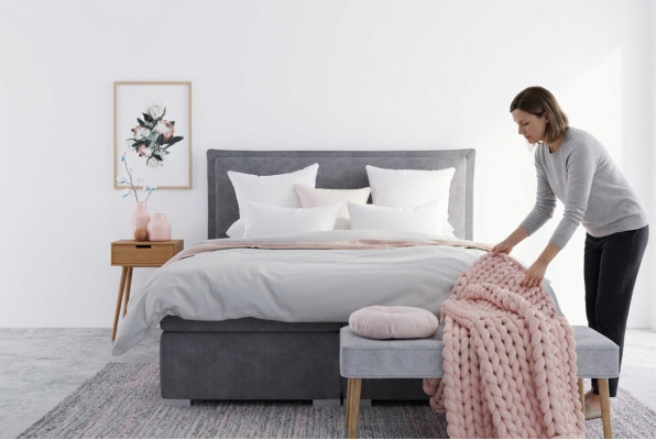 Lits boxspring doubles de luxe pour hôtel moderne avec fonction coffre et tissu d'ameublement