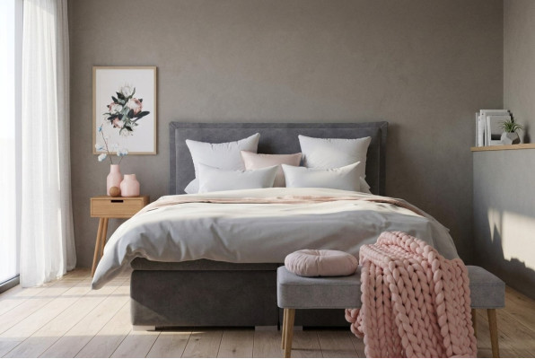 Lits boxspring doubles de luxe pour hôtel moderne avec fonction coffre et tissu d'ameublement