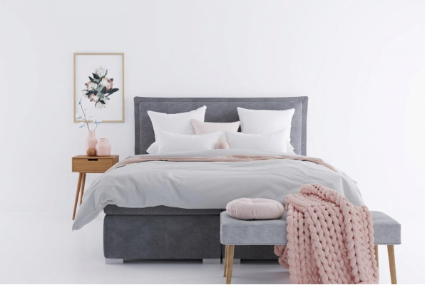Lits boxspring doubles de luxe pour hôtel moderne avec fonction coffre et tissu d'ameublement