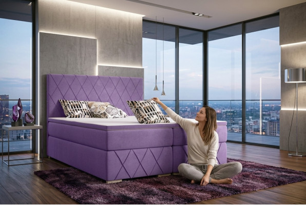 Ensemble complet Matelas & Surmatelas Lit Boxspring avec revêtement violet 180x200cm Lits
