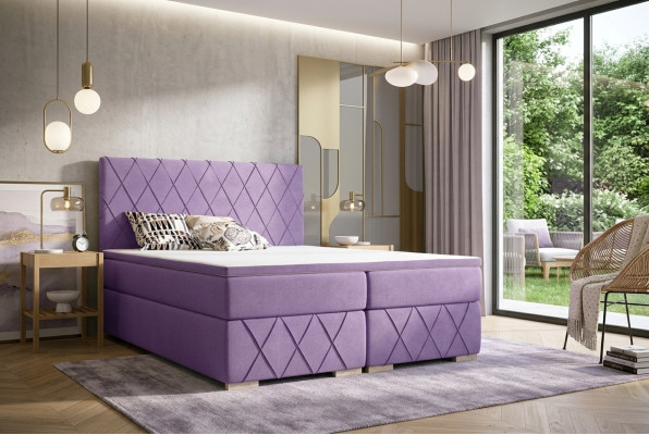 Ensemble complet Matelas & Surmatelas Lit Boxspring avec revêtement violet 180x200cm Lits