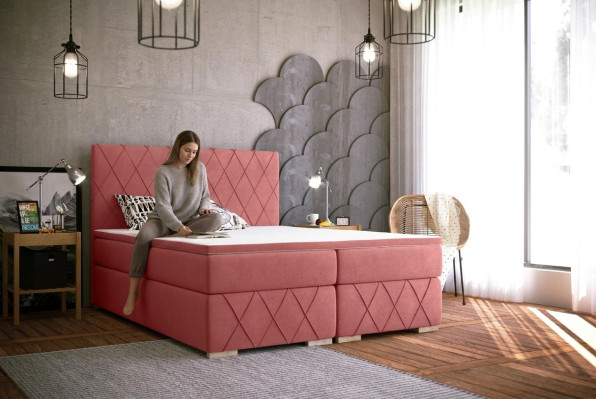 Ensemble complet Matelas & Surmatelas Lit Boxspring Rembourrage Rose 180x200cm Lits neufs