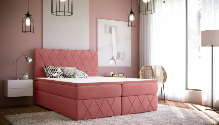 Ensemble complet Matelas & Surmatelas Lit Boxspring Rembourrage Rose 180x200cm Lits neufs