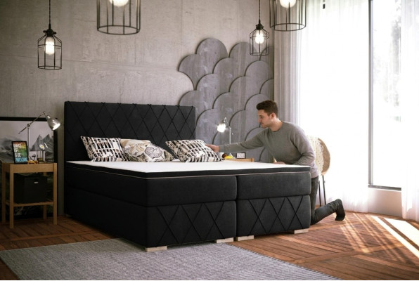 Ensemble complet matelas & surmatelas Lit sommier tapissé noir 180x200cm Lits