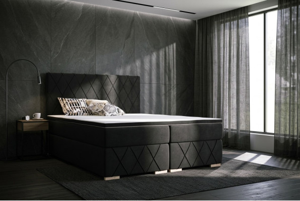 Ensemble complet matelas & surmatelas Lit sommier tapissé noir 180x200cm Lits
