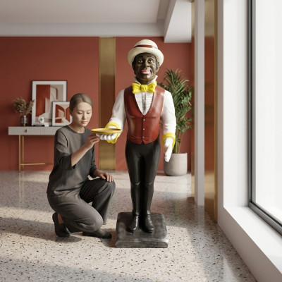 Butler Figurine Statue Figures Statues Sculpture Restaurant Hôtel 95cm Étagère Neuf
