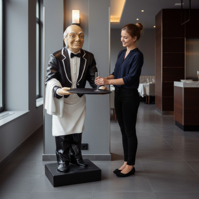 Butler Figurine Statue Figurines Statues Sculpture Restaurant Hôtel Plateau Serveur Nouveau
