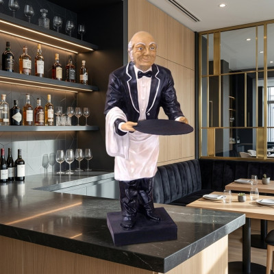 Butler Figurine Statue Figurines Statues Sculpture Restaurant Hôtel Plateau Serveur Nouveau