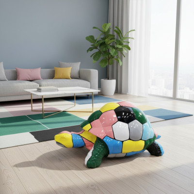 Figure de designer abstraite pour salon, statue moderne, tortue peinte en couleurs vives 109cm.