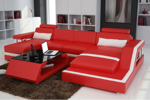 Canapé d'angle design Canapé de salon Paysage de vie Grand Canapé en cuir moderne + USB Tissu de canapé