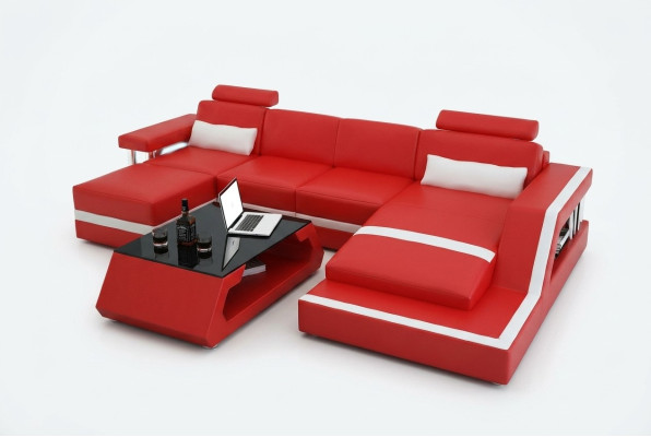 Canapé d'angle design Canapé de salon Paysage de vie Grand Canapé en cuir moderne + USB Tissu de canapé