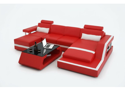Canapé d'angle design Canapé de salon Paysage de vie Grand Canapé en cuir moderne + USB Tissu de canapé