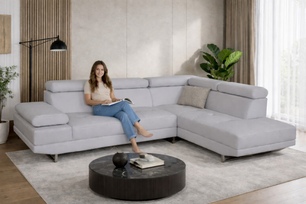 Coin en cuir avec USB Moderne XXL Canapé Salon paysage Canapé en cuir Canapé en L-forme B2003