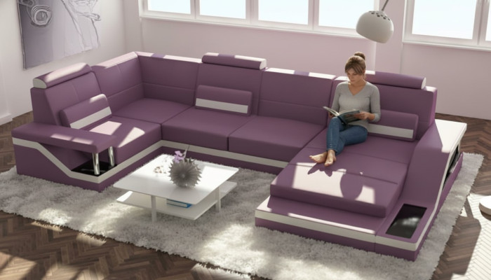 Paysage de vie Canapé avec USB Rembourrage Canapé d'angle Suite Tissu Cuir Canapés