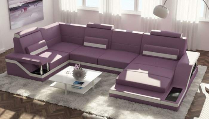 Paysage de vie Canapé avec USB Rembourrage Canapé d'angle Suite Tissu Cuir Canapés