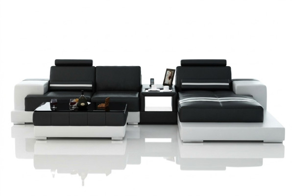 Canapé en cuir Canapé d'angle Canapé avec USB, Suite de rembourrage de siège de design Paysage de vie 2725B