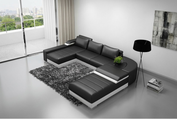Canapé d'angle Canapé d'angle avec USB Revêtement en cuir Suite Salon Canapé paysager Bellenberg