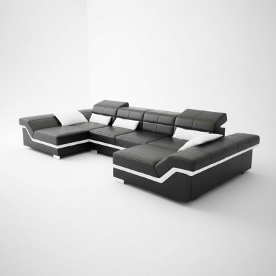 Canapé d'angle en cuir xxl avec USB Canapé d'angle avec paysage de vie grand canapé ensemble de cuir neuf rembourrage