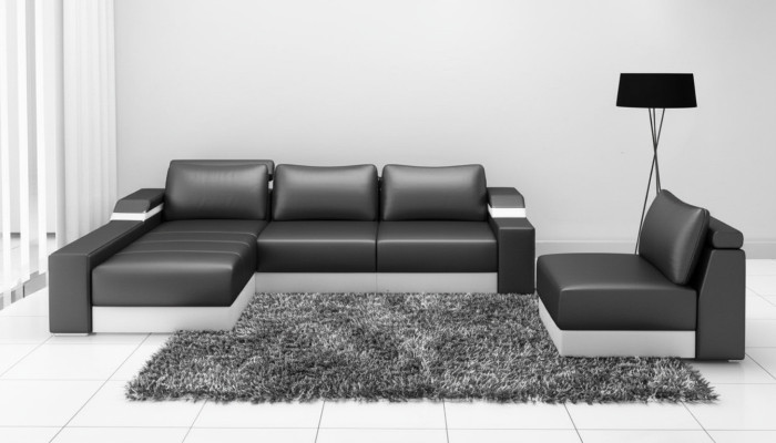 Canapé d'angle avec USB Canapé d'angle en cuir Ensemble de salon avec paysage vivant Chaise longue