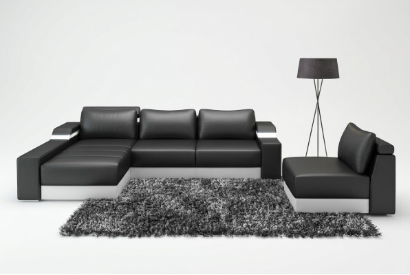 Canapé d'angle avec USB Canapé d'angle en cuir Ensemble de salon avec paysage vivant Chaise longue