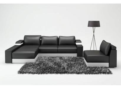 Canapé d'angle avec USB Canapé d'angle en cuir Ensemble de salon avec paysage vivant Chaise longue