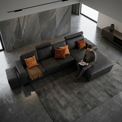 canapé d'angle en cuir haut de gamme. Design élégant pour une élégance intemporelle.