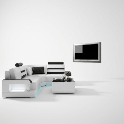 Canapé en cuir avec USB, Salon en coin avec canapé d'angle Eck Suite Design Canapé moderne L6016D
