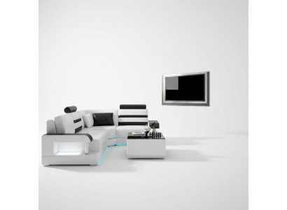 Canapé en cuir avec USB, Salon en coin avec canapé d'angle Eck Suite Design Canapé moderne L6016D