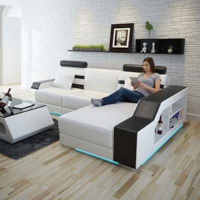 Canapé en cuir avec USB Salon paysager Canapé d'angle Suite Eck Design Canapé moderne L6016E