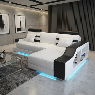 Canapé en cuir avec USB Salon paysager Canapé d'angle Suite Eck Design Canapé moderne L6016E