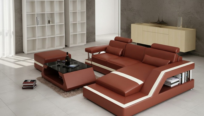 Canapé en cuir avec USB Salon en cuir Canapé d'angle Suite Eck Design Moderne Canapé L6002E
