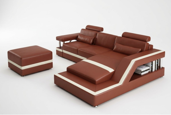 Canapé en cuir avec USB Salon en cuir Canapé d'angle Suite Eck Design Moderne Canapé L6002E