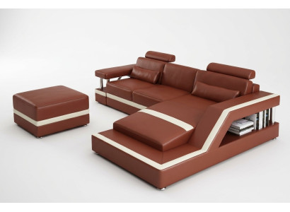 Canapé en cuir avec USB Salon en cuir Canapé d'angle Suite Eck Design Moderne Canapé L6002E