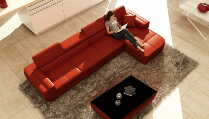 Canapé d'angle Canapé en cuir + USB Paysage vivant en tissu en forme de L Canapé Siège d'angle Tettau rouge