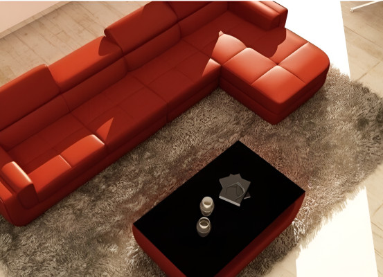 Canapé d'angle Canapé en cuir + USB Paysage vivant en tissu en forme de L Canapé Siège d'angle Tettau rouge