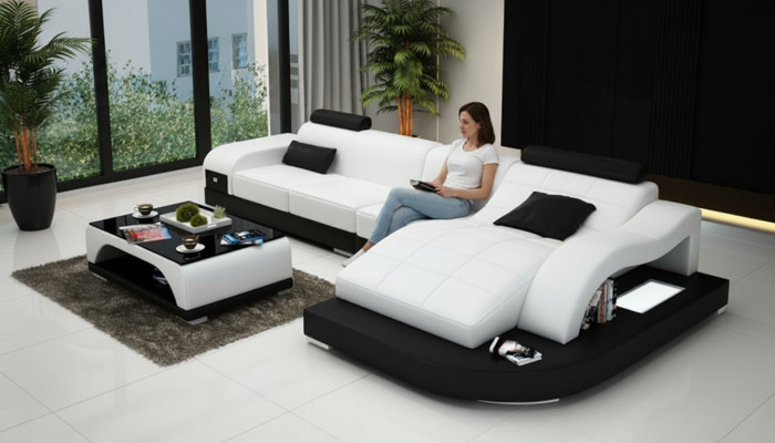 Canapé d'angle avec port USB Rembourrage Coin salon Paysage vivant Canapé d'angle Canapé design PHM3375
