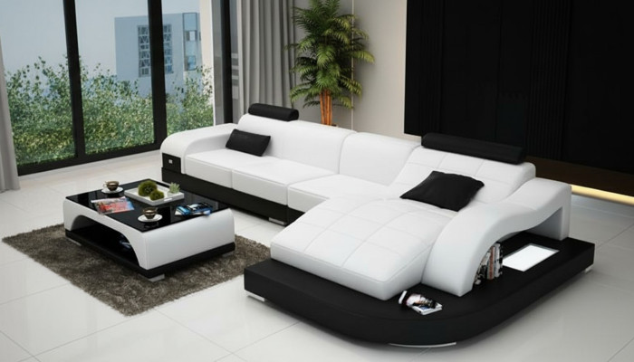 Canapé d'angle avec port USB Rembourrage Coin salon Paysage vivant Canapé d'angle Canapé design PHM3375