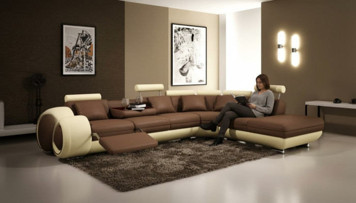 Canapé en cuir avec USB Canapé d'angle de vie Suite d'angle Conception de canapé moderne A1163C
