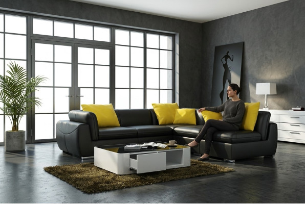 Canapé en cuir avec USB Paysage de vie Canapé d'angle Eck Suite Design Canapé moderne F3014