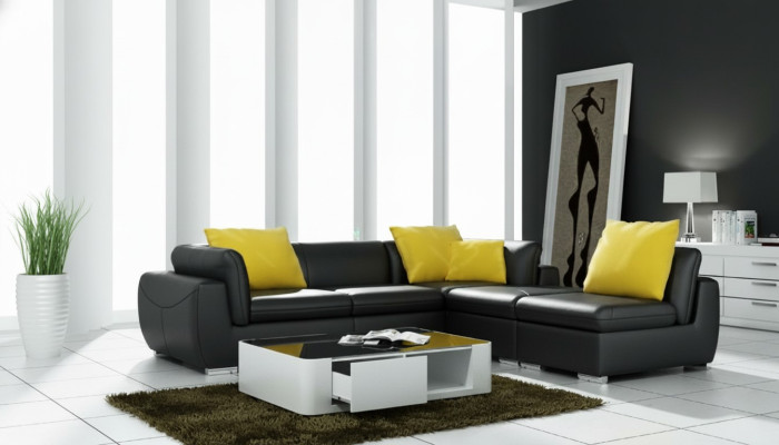 Canapé en cuir avec USB Paysage de vie Canapé d'angle Eck Suite Design Canapé moderne F3014