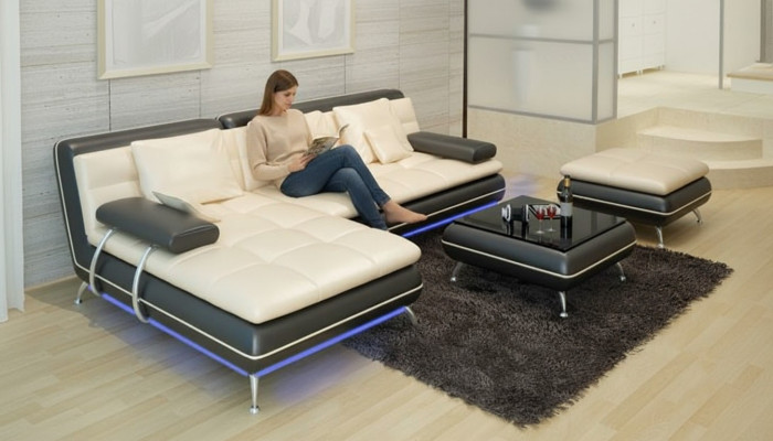Canapé en cuir avec USB Salon paysage Canapé d'angle Suite Eck Design Moderne Canapé F3015