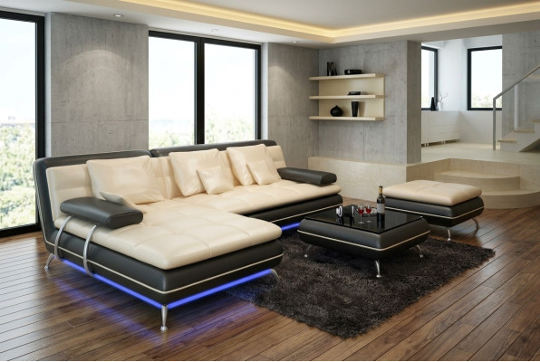 Canapé en cuir avec USB Salon paysage Canapé d'angle Suite Eck Design Moderne Canapé F3015