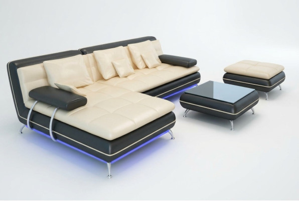 Canapé en cuir avec USB Salon paysage Canapé d'angle Suite Eck Design Moderne Canapé F3015