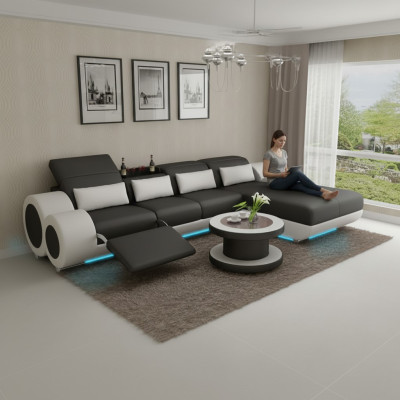 Canapé en cuir + ensemble de canapés USB Nouveau canapé d'angle Suite d'angle Design Moderne Canapé G8035H